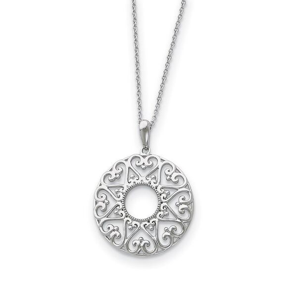 Rhodium Plated Sterling Silver Family Heart Strings Necklace 18 Inch